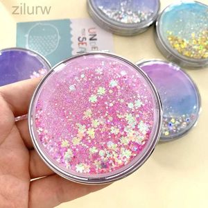 LHXV Compact Mirrors Portable double-sided folding cosmetic mirror for womens gift with sparkling sand mini makeup mirror compact pocket mirror d240510