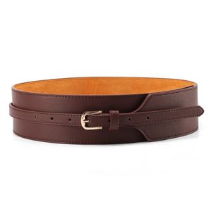 Women Dress Belt Fashion Coat Leather Belt For Women Pin Buckle Cowhide Leather Women Belts Mid-waisted Wide Belt 210407 230o