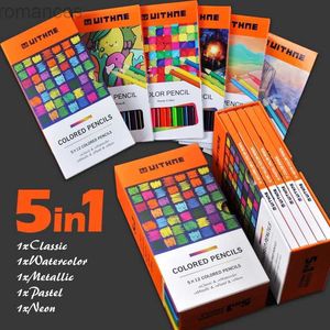 Pennor En uppsättning av fem klassiska akvarell Neon Metal Powder 5x12 färgad pennkonst och skolmaterial för vuxna och barn D240510