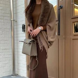 Scarves Sexy Luxury Shawls Knitting Thick Women's Graceful Shawl Faux Fur Collar Plush Wraps Evening Dress Cloak Cardigan