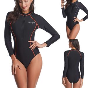 Menas de banho feminina 2023 Nova peça Swimsuit Swimens Mangas compridas Protetor solar Biquíni Black Swimsuit Black