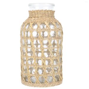 Vasi di vetro rattan decorazione retrò decorazioni per ornamenti vasi di fiori per piante acqua asciutta per desktop piantaggi vintage