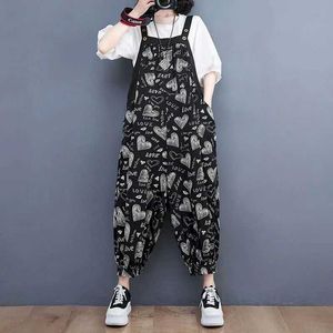 Kobiety Jumpsuits Rompers Bawełniany pościel Jumpsuits Ogólny harajuku jeden kawałek strój dla kobiet wysokie talia Rompers luz luzowe koreańskie styl casual vintage