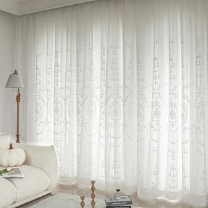 Weiß gestickte Tüllvorhänge für Wohnzimmer Luxus europäische schiere Vorhang Hall Ridaux Voilage Behandlung Home Anpassen 240430