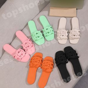 Luxury Designer Sandals Women Interlocking G Slides Rubber Slippers Ladies Flat Beach Jelly Script Orange Summer Fall Mules Outdoor Waterproof