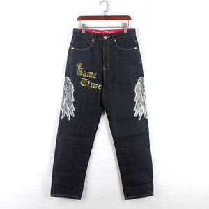 Haftowe odcinki Casual Pants Męski projektant dżinsów dżinsy męskie Sprężyna prosta swobodne spodnie drukowanie Wzór czarny rozmiar 30-46