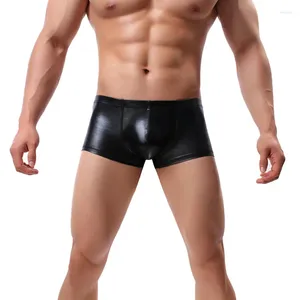 Underpants Homme Boxers Panties Lingerie Faux Imitation Leather Shorts Boxershorts Gay Underwear Classical Solid