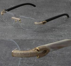 Yeni Metal Karışımı Orijinal Siyah Buffalo Boynuz Çerçeveleri Optik Rimless Lüks Elmas Set Tasarımcı Gözlükleri Erkek Kadınlar C Dekorasyon Kayaları 8376348