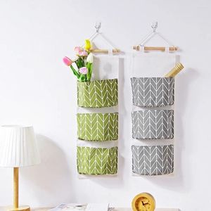 Storage Bags 3 Grids Wall Hanging Bag Cloth Sundries Organizer Toys Container Decor Pocket Save Space Home Supplie 2024#Y20