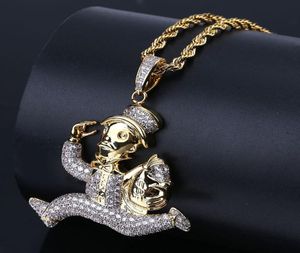 Hip Hop Iced Out Cartoon Running Clown Pendant Necklace Micro Paled Zircon Star Gold Chain Men Jewelry1193151