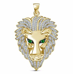10K żółte złoto 3D Lion Head Diamond Wisiant Charm 220CT 24 CURN CROWN CROWNe Men039s Punk Jewelry1898815
