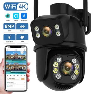 IP -камеры 8MP 4K Wi -Fi Camera Dual Lens PTZ IP -камера AI Автоматическое отслеживание водонепроницаемого уличного беспроводного видеонаблюдения 6MP Мониторинг безопасности D240510 D240510