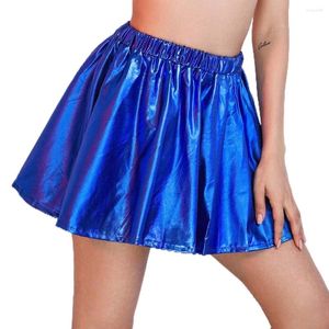 Spódnice winylowa samica A-line spódnica wysoka talia błyszcząca metalowe mini plisowane kobiety raves imprezę krótki skater taniec laserowy
