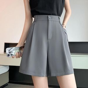 Women's Shorts Seoulish Solid Color High Waist Casual 2024 Elegant Minimalism Straight Loose Trousers Suit Pants