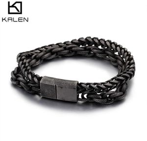 Pulseiras de pulseiras masculinas de aço inoxidável preto Men039s Chain Link Double Link Bracelet Punk Rock Jóias de joias de jóias