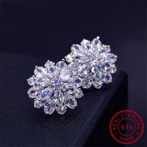 Kvinnlig snöflakestud örhänge 100% verklig 925 Sterling Silver smycken högkvalitativ diamant dubbelörhängen för kvinnor 234D