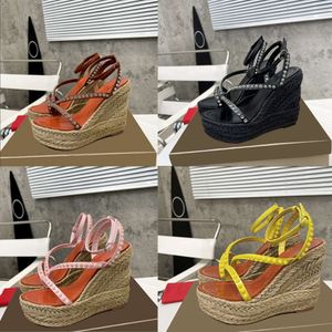 Espadrille Sandals Tasarımcı Slaytlar Platformu Yüksek Sandallar Kama Topuklu Düğün Ayakkabı Elbise Ayakkabı Kutusu 564