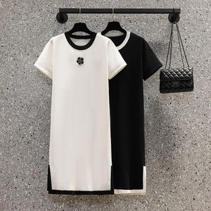 Sukienki imprezowe letnie kobiety mini sukienka okrągła szyja krótki rękaw swobodny samica elegancka linijka duża rozmiar prosta czarne białe vestidos