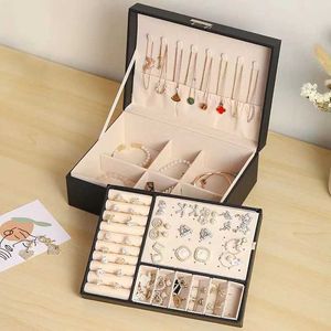 Juwelierschachteln Zweischichtige Leder-Schmuckschachtel Organizer Ohrringe Ringe Halskette Aufbewahrung mit Lock Women Girls Geschenk