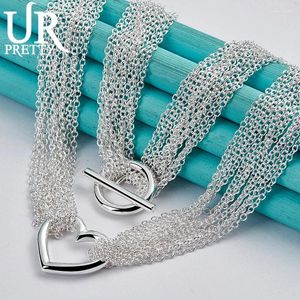 Pendants UPRETTY 925 Sterling Silver Multi Chain Heart Necklace 18 Inch For Woman Party Wedding Engagement Charm Jewelry Gift