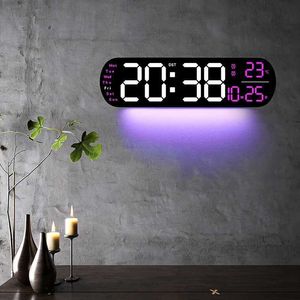 Wall Clocks LED wall clock with atmospheric light mounted digital alarm time temperature and date display remote control Q240509