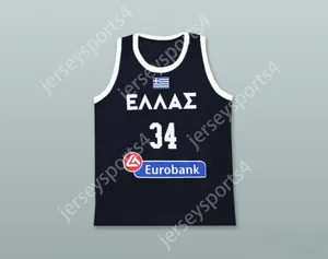 Custom Nay Mens Youth/Kids Giannis Antetokounmpo 34 Grecia National Team National Blue Basketball Jersey Top Top S-6xl Cucite S-6XL