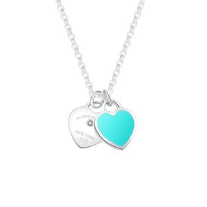 Double Heart Love Collane per donne Brand Luxury Classic Blue Diamante adorabili cuori a sospensione a catena corta girocollo balena per balena per la collana di gioielli