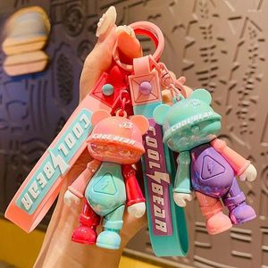 Decorative Figurines Cartoon Color Matching Cool Bear Keychain Student Bag Pendant Personalized Fashion Car Key Small Gift Wholesale