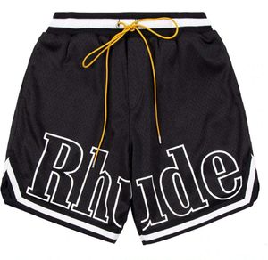 Shorts de grife rhude massule cápsula de verão calças de praia malha material respirável suor solto basquete de fitness black865gs