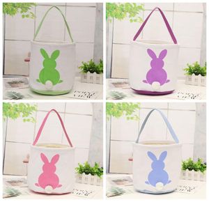 Rabbit Printed Easter Bucket Canvas Cotton Plush Bunny Easter Handheld Basket Kids Easter Hunt Egg Candy Storage Bucket VTKY21762685556