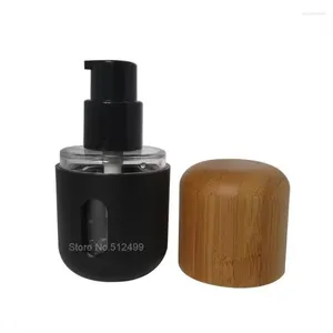 Bottiglie di stoccaggio 30 ml Pressa Emulsione Spray Bottle Packaging cosmetico Testa di lozione nera riempita con tappo di bambù