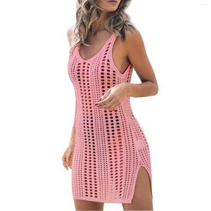 Menas de banho femininas Mulheres de banho encobridas de crochê de crochê de maiô Tassel Bikini CoverUp Dress One Piece Swimsuit