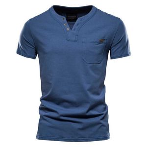 رجال Polos 2021 الصيف أعلى جودة القطن T Shirt Men Solid Color Design V-neck T-shirt disual Classic Mens Clothing Tops T Shirt Men Y240510AFUQ