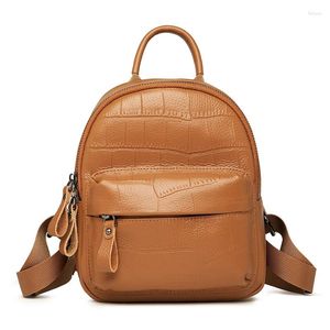 School Bags Women's Crocod Pattern Genuine Leather Backpack High Quality Cow Girls 2024 Designer Female Travel Back Pack