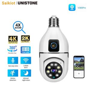 Saikiot V380 4MP 8MP 4K E27 360バルブWiFiデュアルレンズカメラバルブカラーナイトビジョンCCTVセキュリティIP屋内デュアルレンズ電球カメラ240506