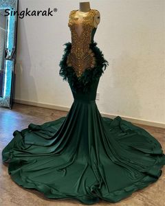 Nya diamanter Green Prom Gliter Crystals Rhinestone Beads Feathers Birthday Party Dress Evening Gown Robes