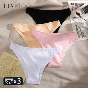 Women's Panties FINETOO 3PCS Cotton Underwear Sexy Solid Low Waist Briefs Ladies Breathable Underpants Plus Size Lingerie M-2XL