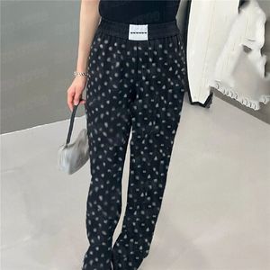 Women Pants Full Rhinestone Letter Elastic Waist Straight Trousers Fashion Design Ladies Casual Long Pant