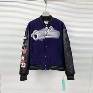 Herrjackor designer utanför jackor vita varsirty vintage lös lång baseball hiphop harajuku off withe jacka brev broderi streetwear 407