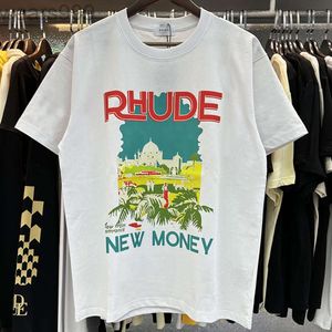 メンズTシャツRhude Tshirt Castle Coconut Tree Windowsill Cadual Loose Breateable Breateable Short Sthie T Shirt T Shirt Tシャツカップ