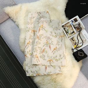 Юбки Seoulish 2024 Vintage Bird Floral Emelcodery Женская пленка Скоры Корейская высокая талия с разделением A-Line самка