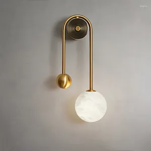 Wall Lamp Scandinavian Designer Sconce Modern Corridor Copper Gold Nordic Marble Living Room Bedroom Decoration Led Light