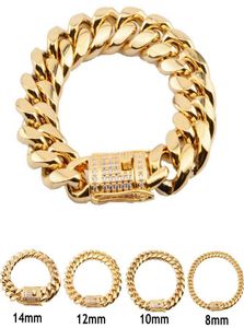8mm10mm12mm14mm16mm18mm Mens 14k Bracelets de aço inoxidável banhado a ouro 14k Alto Miami Cuban Link Punk Curb Gold Bracelet1178708
