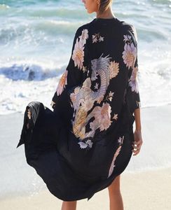 Women039s badkläder tryck sexig bikini coverups svart casual sommar strandklänning kimono femme kaftan plus size wear baddräkt cove6146120