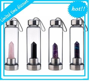 Ny Natural Quartz Gemstone Water Direct Drinking Glass Crystal Obelisk Healing Wand Bottle With Rope Cup HH9368276777998