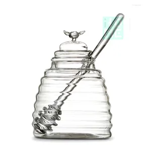 Storage Bottles Honeycomb Bee Glass Honey Pot Borosilicate Creative Kitchen Utensils With Stirring Spoon