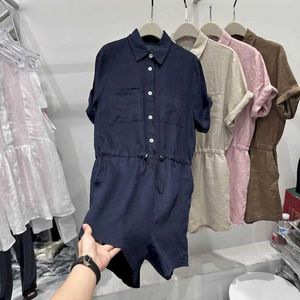 Kadın Tulumları Yükselen Pamuk Keten Tulumlar Gevşek Katı Playsuits Tek Parça Kıyafetler Kadın Giyim Drawstring Kore Moda Geniş Bacak Pantolon Y240510