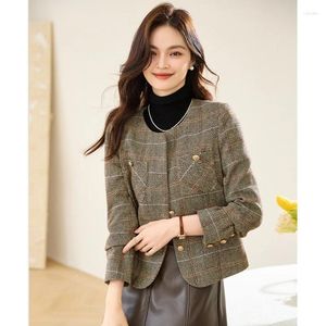 Jaquetas femininas Herringbone Tweed Jacket 2024 Spring e Autumn High-end de estilo perfumado de estilo perfumado