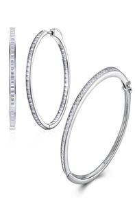 Solid 925 Sterling Silver Bangle Hoop Earrings Set Rec Cubiz Zirconia Engagement Wedding Bridal Anniversary Jewelry sets65290589325118