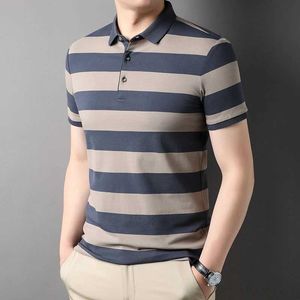 Herren Polos Summer Herren Polo Shirt Kurzärmeled Business Stripes Gedrucktes Casual Top Modesportbekleidung übergroßes T-Shirt Q240509 gedruckt